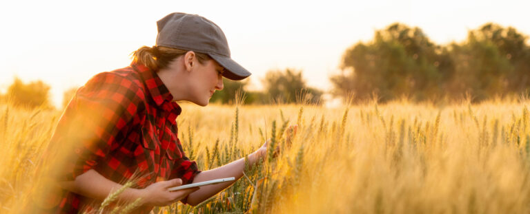 A,Woman,Farmer,With,Digital,Tablet.,Smart,Farming,And,Digital